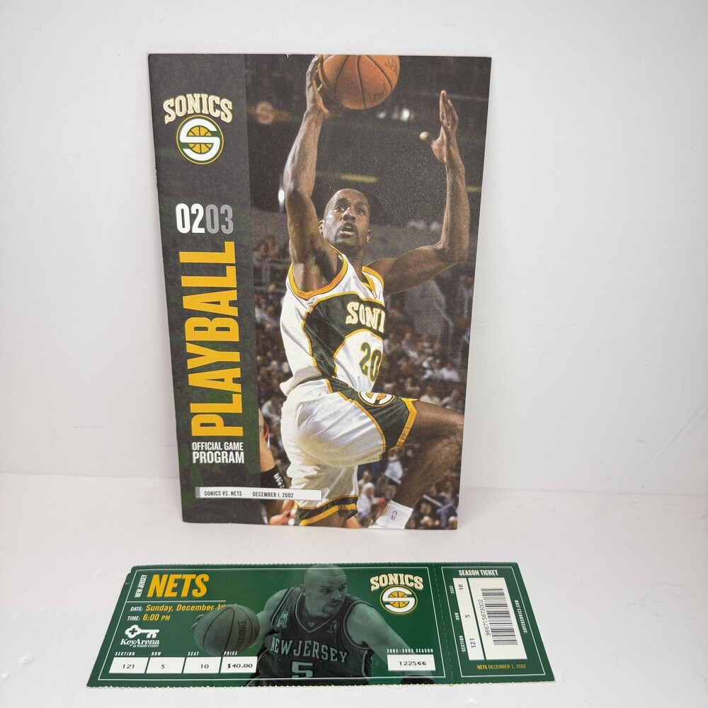 Vintage Seattle SuperSonics Program Ticket Nets NBA Basketball Game 12/1/02